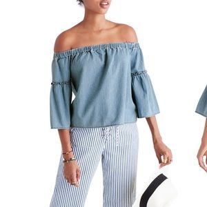Madewell Azalea Denim Off the Shoulder Top Small